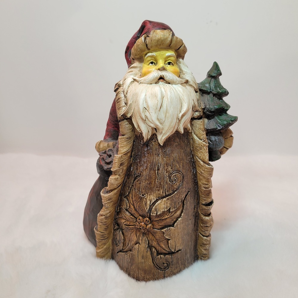Vintage Style Santa Claus Figurine Holding Christmas Tree‎ and Gift Bag